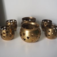 Vintage tea light holder sets | Heart candleholders | Vintage brass tea light holders | Brass tealight holders | Candleholder sets