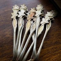Set of nine vintage teaspoons | Vintage alpacca silver teaspoons | Mismatched teaspoons | Rose teaspoon set | Vintage alpacca teaspoons