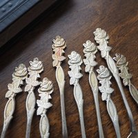 Set of nine vintage teaspoons | Vintage alpacca silver teaspoons | Mismatched teaspoons | Rose teaspoon set | Vintage alpacca teaspoons