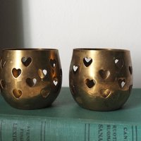 Vintage tea light holder sets | Heart candleholders | Vintage brass tea light holders | Brass tealight holders | Candleholder sets