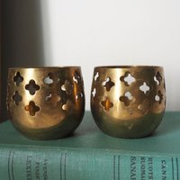 Vintage tea light holder sets | Heart candleholders | Vintage brass tea light holders | Brass tealight holders | Candleholder sets