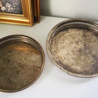 Set of two vintage silver plated trays | Vintage trays with a raised edge | Silver plated serving trays with a cutout rim