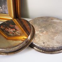 Set of two vintage silver plated trays | Vintage trays with a raised edge | Silver plated serving trays with a cutout rim