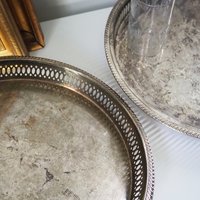 Set of two vintage silver plated trays | Vintage trays with a raised edge | Silver plated serving trays with a cutout rim