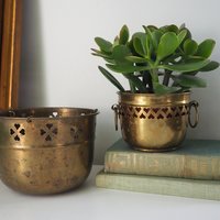 Set of two vintage planters | Heart brass planters | Vintage planters | Hanging vintage planters | Round vintage planters