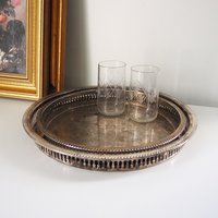 Set of two vintage silver plated trays | Vintage trays with a raised edge | Silver plated serving trays with a cutout rim