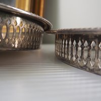 Set of two vintage silver plated trays | Vintage trays with a raised edge | Silver plated serving trays with a cutout rim