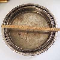Set of two vintage silver plated trays | Vintage trays with a raised edge | Silver plated serving trays with a cutout rim