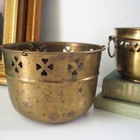 Set of two vintage planters | Heart brass planters | Vintage planters | Hanging vintage planters | Round vintage planters