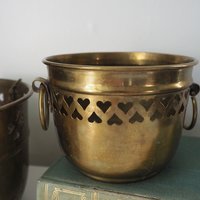 Set of two vintage planters | Heart brass planters | Vintage planters | Hanging vintage planters | Round vintage planters