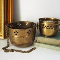 Set of two vintage planters | Heart brass planters | Vintage planters | Hanging vintage planters | Round vintage planters