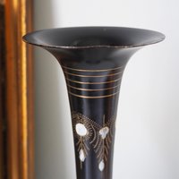 Vintage brass vase | Black brass vase | Etched floral brass vase black | Tall brass and black vase