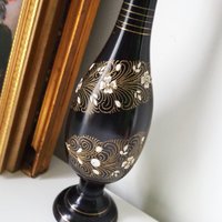 Vintage brass vase | Black brass vase | Etched floral brass vase black | Tall brass and black vase