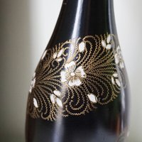 Vintage brass vase | Black brass vase | Etched floral brass vase black | Tall brass and black vase