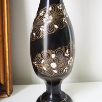 Vintage brass vase | Black brass vase | Etched floral brass vase black | Tall brass and black vase