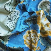 Vintage silk scarf | Floral silk scarf | Light green silk scarf | Large vintage silk scarf | Thai silk scarf | Floral silk scarf