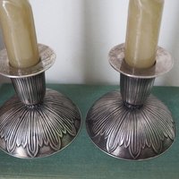 Pair of vintage candlestick holders | Alpacca silver candlestick holders | Floral alpacca silver candlestick holders