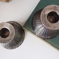 Pair of vintage candlestick holders | Alpacca silver candlestick holders | Floral alpacca silver candlestick holders
