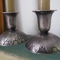 Pair of vintage candlestick holders | Alpacca silver candlestick holders | Floral alpacca silver candlestick holders