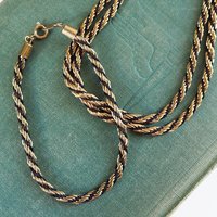 Vintage twist rope necklace and bracelet | Silver tone necklace and bracelet set | Rope chain necklace | Twist rope necklace | Matching set