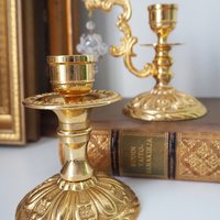 Vintage candlestick holders | Gold plated crystal candlestick holders | Mismatched vintage candlestick holders | Crystal candlestick holder