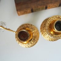 Vintage candlestick holders | Gold plated crystal candlestick holders | Mismatched vintage candlestick holders | Crystal candlestick holder