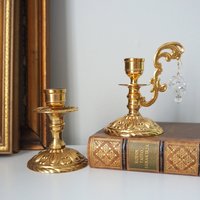 Vintage candlestick holders | Gold plated crystal candlestick holders | Mismatched vintage candlestick holders | Crystal candlestick holder