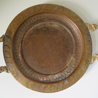 Vintage brass tray | Small brass tray with handles | Etched brass tray | Footed brass tray | Brass serving tray