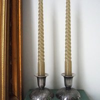 Pair of vintage candlestick holders | Alpacca silver candlestick holders | Floral alpacca silver candlestick holders