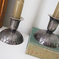 Pair of vintage candlestick holders | Alpacca silver candlestick holders | Floral alpacca silver candlestick holders