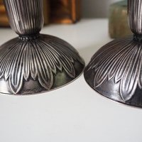 Pair of vintage candlestick holders | Alpacca silver candlestick holders | Floral alpacca silver candlestick holders