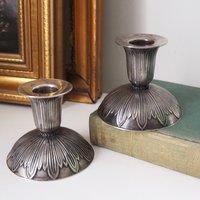 Pair of vintage candlestick holders | Alpacca silver candlestick holders | Floral alpacca silver candlestick holders