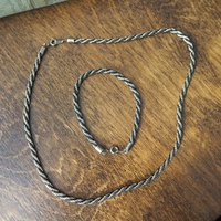 Vintage twist rope necklace and bracelet | Silver tone necklace and bracelet set | Rope chain necklace | Twist rope necklace | Matching set
