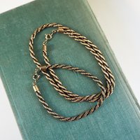 Vintage twist rope necklace and bracelet | Silver tone necklace and bracelet set | Rope chain necklace | Twist rope necklace | Matching set