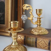Vintage candlestick holders | Gold plated crystal candlestick holders | Mismatched vintage candlestick holders | Crystal candlestick holder