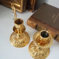 Vintage candlestick holders | Gold plated crystal candlestick holders | Mismatched vintage candlestick holders | Crystal candlestick holder