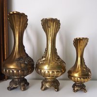Set of three vintage vases | Brass tone pitchers | Italian brass tone vases | Made in Italy | Vintage pitchers