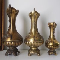 Set of three vintage vases | Brass tone pitchers | Italian brass tone vases | Made in Italy | Vintage pitchers