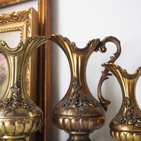 Set of three vintage vases | Brass tone pitchers | Italian brass tone vases | Made in Italy | Vintage pitchers