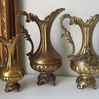 Set of three vintage vases | Brass tone pitchers | Italian brass tone vases | Made in Italy | Vintage pitchers