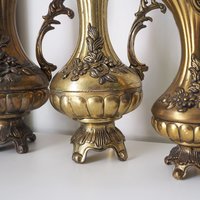 Set of three vintage vases | Brass tone pitchers | Italian brass tone vases | Made in Italy | Vintage pitchers