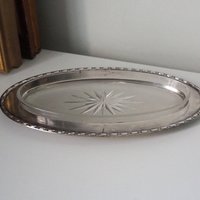 Vintage alpacca silver trinket dish | Alpacca silver and crystal dish | Alpacca silver trinket dish | Crystal dish