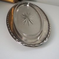 Vintage alpacca silver trinket dish | Alpacca silver and crystal dish | Alpacca silver trinket dish | Crystal dish