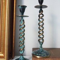 Pair of vintage candlestick holders | Twisted candlestick holders | Tall brass candlestick holders | Matching candlestick holders