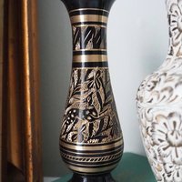 Vintage brass vases | Set of two small vases | Black and white brass vase | Etched brass vases | Vintage vases
