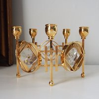 Vintage crystal candelabrum | Round vintage candelabra | Gold plated candelabra | Vintage candelabra with crystals
