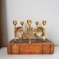 Vintage crystal candelabrum | Round vintage candelabra | Gold plated candelabra | Vintage candelabra with crystals