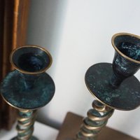 Pair of vintage candlestick holders | Twisted candlestick holders | Tall brass candlestick holders | Matching candlestick holders