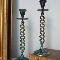 Pair of vintage candlestick holders | Twisted candlestick holders | Tall brass candlestick holders | Matching candlestick holders