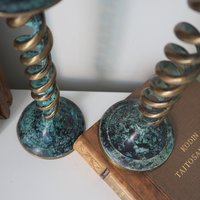 Pair of vintage candlestick holders | Twisted candlestick holders | Tall brass candlestick holders | Matching candlestick holders